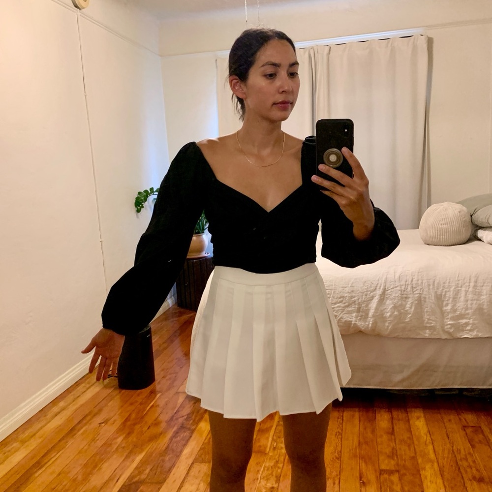 Black Tie-Front Cropped Shirt